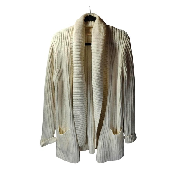 Michael Kors‎ Cream Knit Cardigan Open Front Pockets - Cozy Warm Womens Large - Picture 1 of 6